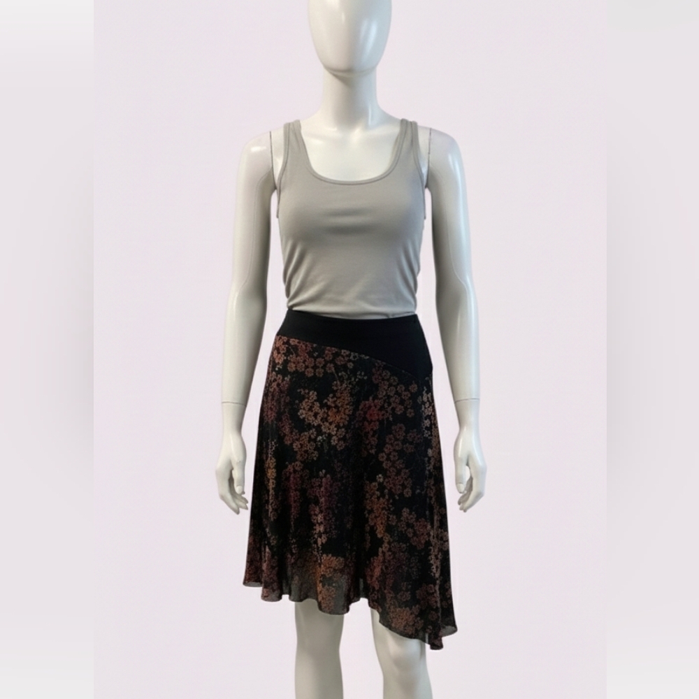 Trina Turk Asymmetrical Silk Blend Floral Velvet Burnout Midi Skirt M